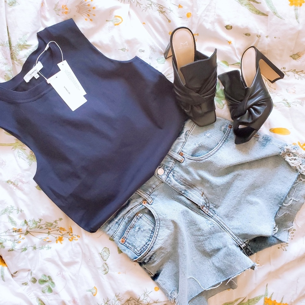 *NWT* Vince Rib Trim Linen Shell (Size: xxs)